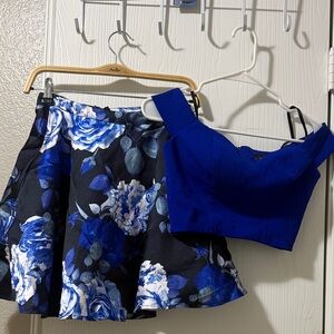 B Darlin Blue and Black Floral Skater Skirt